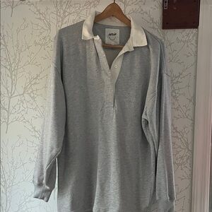 Light Grey Long-Sleeve rugby with White Contrast Collar